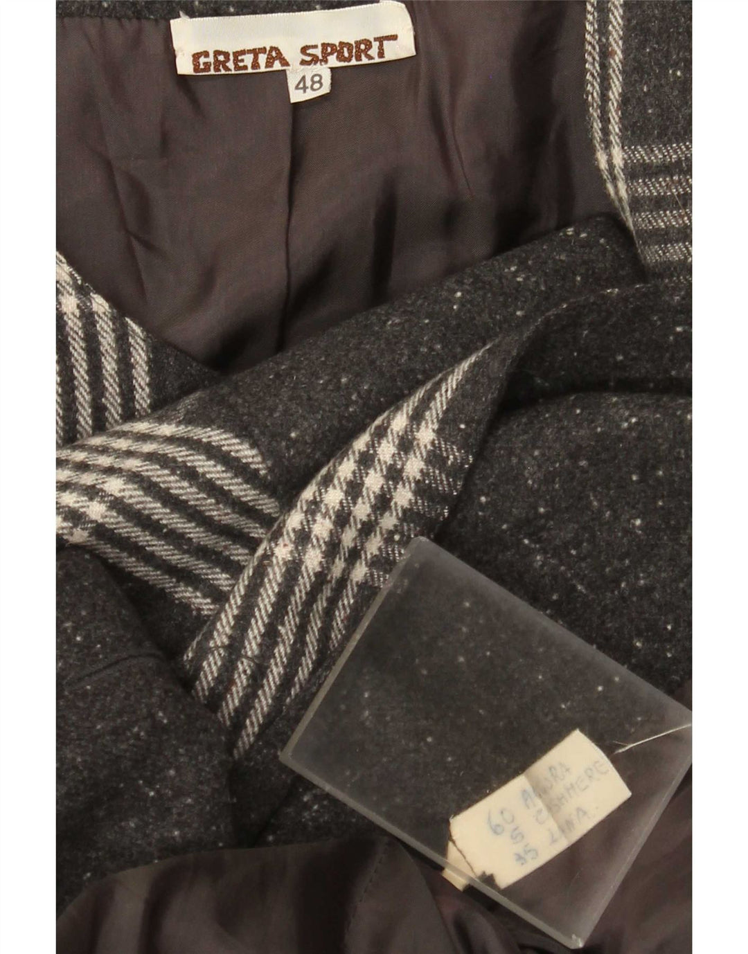 Pardesiu de damă vintage IT 48 XL gri angora cu carouri