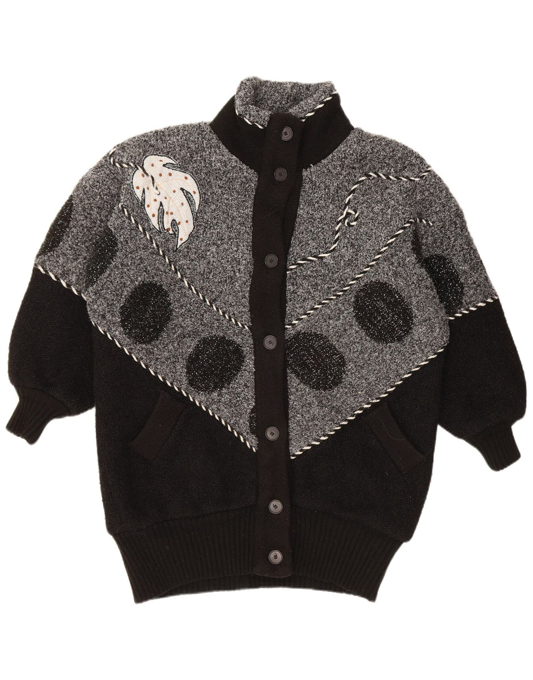 Pulover cardigan pentru femei VINTAGE UK 22 3XL Negru Colorblock