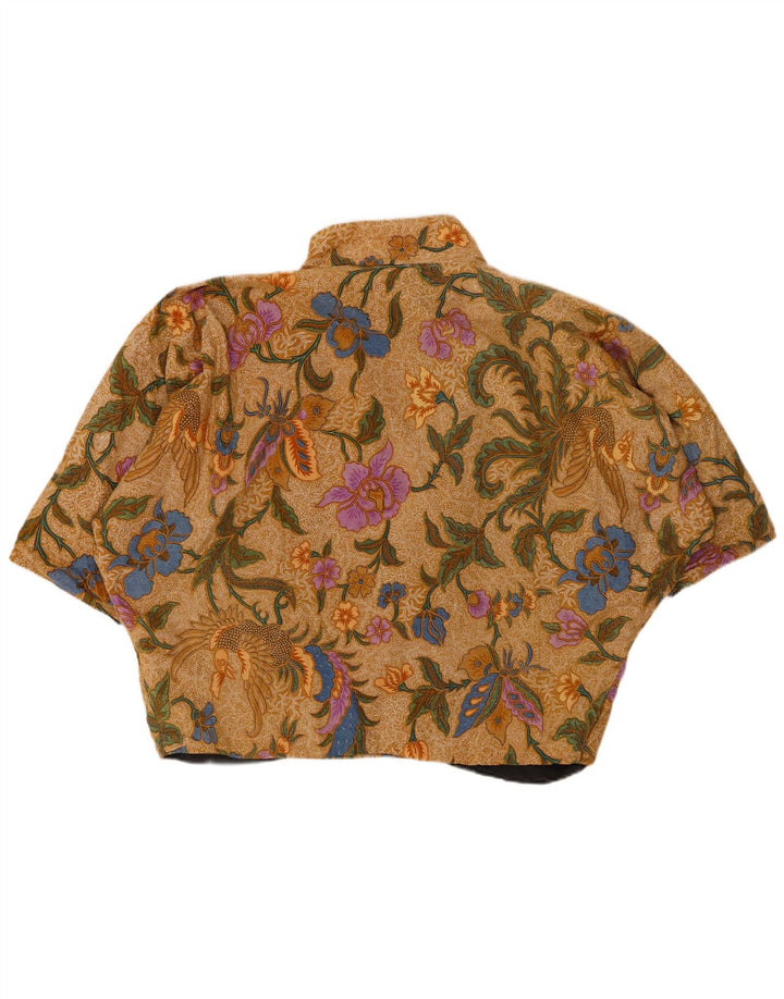 Top bolero cu mânecă scurtă pentru femei VINTAGE UK 20 2XL maro bumbac floral