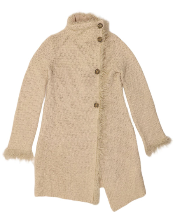 Pulover cardigan cu paragate Zara pentru femei UK 12, lână albă, medie