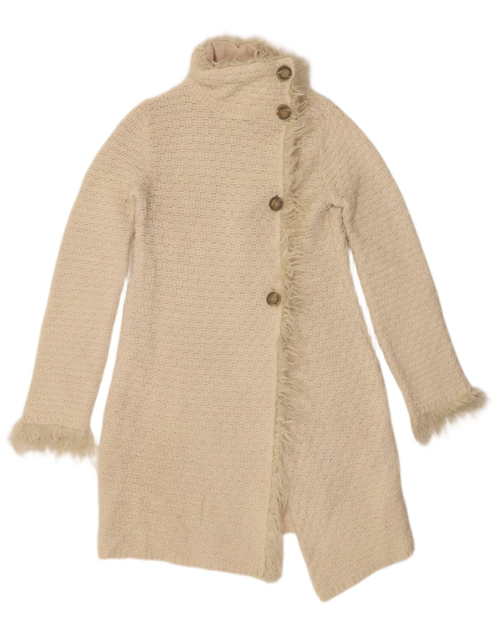 Pulover cardigan cu paragate Zara pentru femei UK 12, lână albă, medie