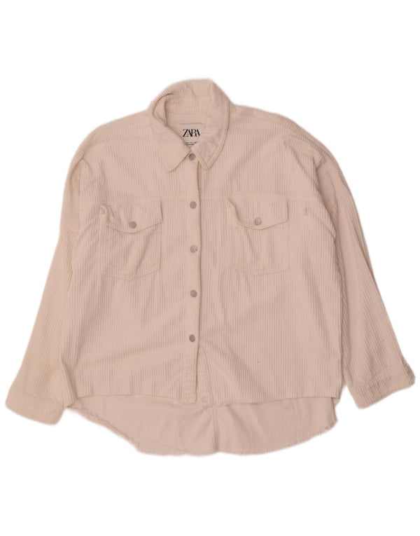 Cămașă oversize din velur pentru femei Zara UK 10 Bumbac alb mic