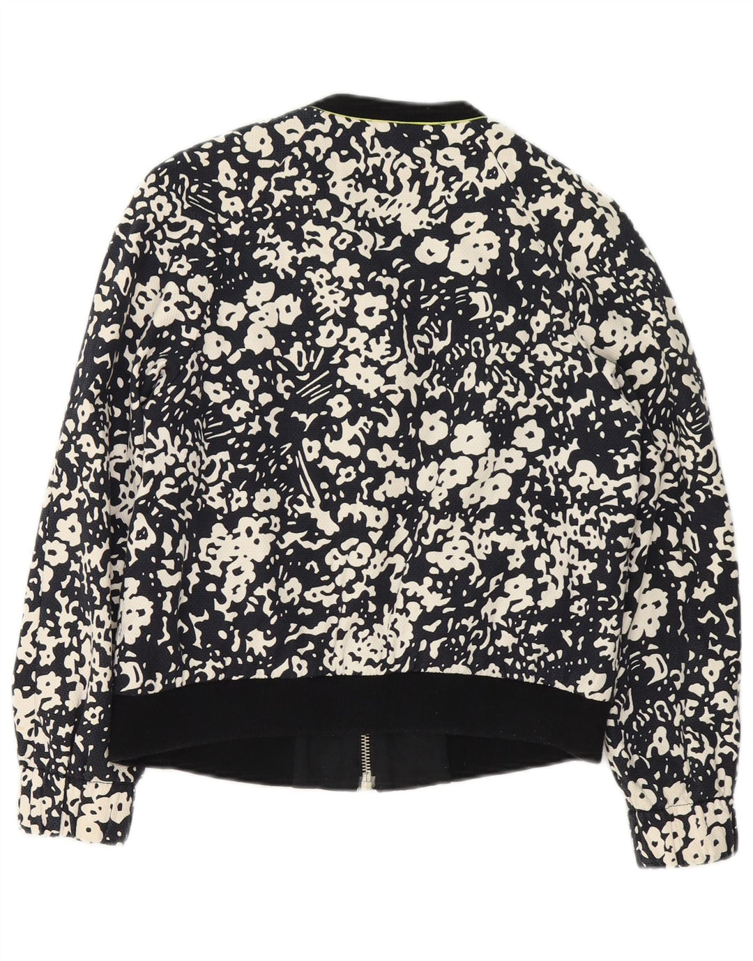 Jachetă Bomber pentru femei Zara, cu fermoar complet UK 14 Medium Black Floral Bumbac
