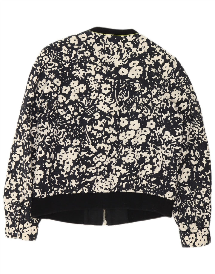 Jachetă Bomber pentru femei Zara, cu fermoar complet UK 14 Medium Black Floral Bumbac