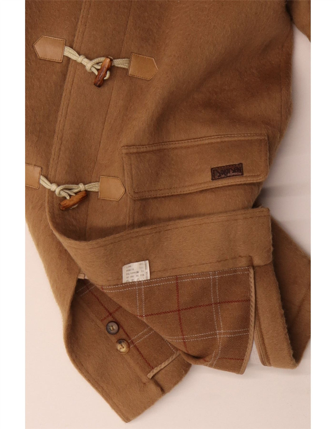 Manson vintage pentru bărbați cu glugă, UK 40, lână mare, bej