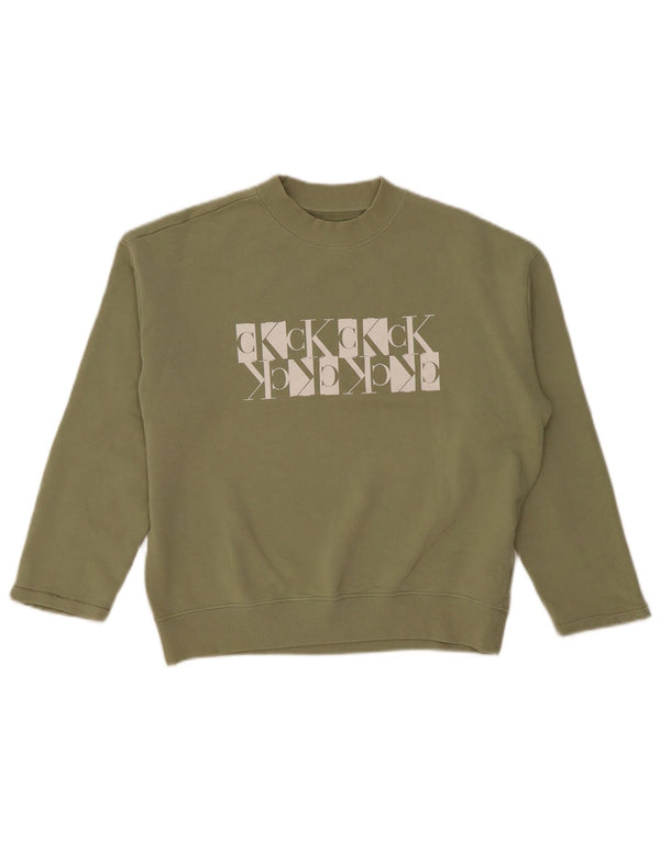 Calvin Klein Jeans Pulover pentru femei Crop Graphic Pulover UK 14 Medium Khaki