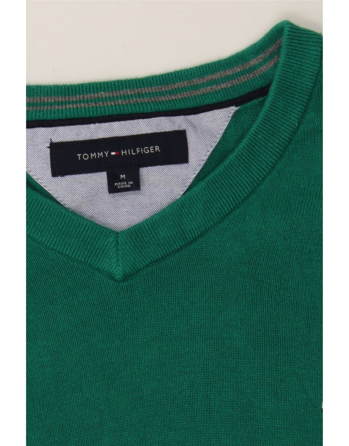 TOMMY HILFIGER Mens V-Neck Jumper Sweater Medium Green Cotton Vintage Tommy Hilfiger and Second-Hand Tommy Hilfiger from Messina Hembry 