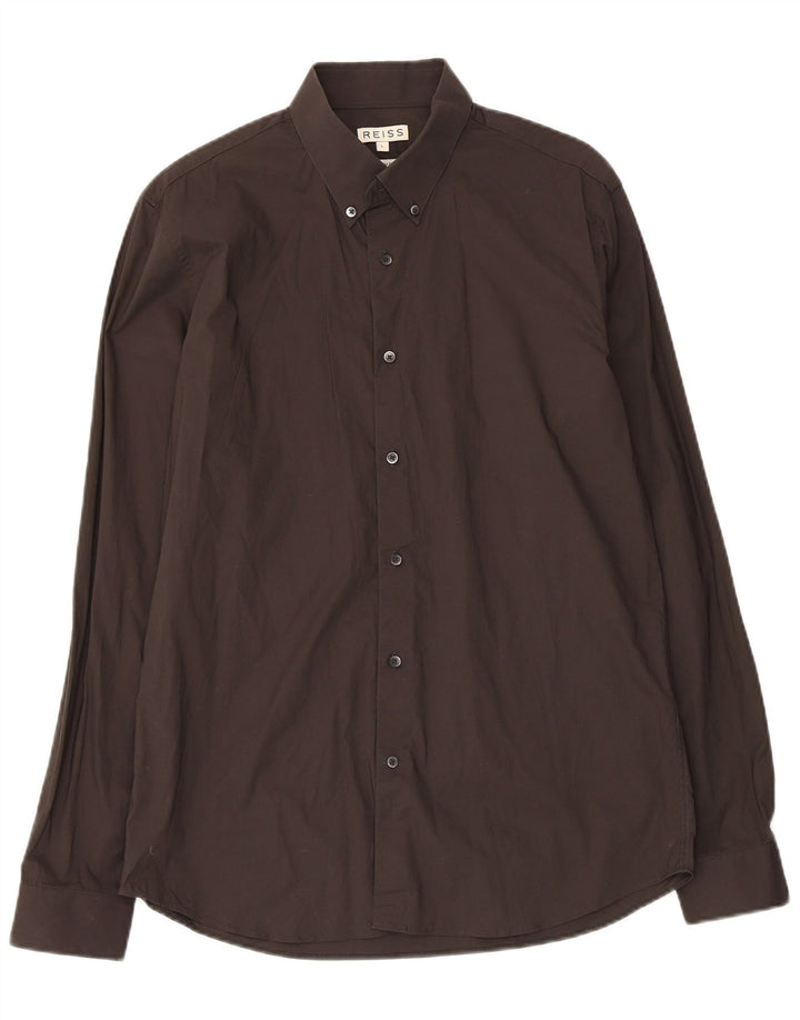 Cămașă Slim Fit Reiss pentru bărbați, bumbac negru mare