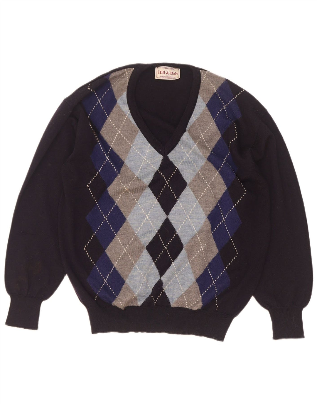 Pulover vintage pentru bărbați cu decolteu în V IT 48 Medium Bleumarin Argyle/Diamond