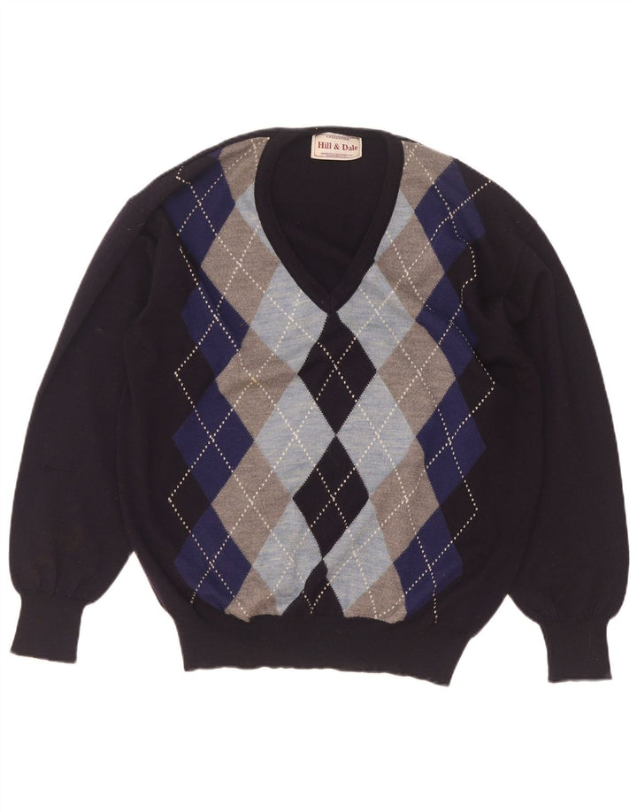 Pulover vintage pentru bărbați cu decolteu în V IT 48 Medium Bleumarin Argyle/Diamond