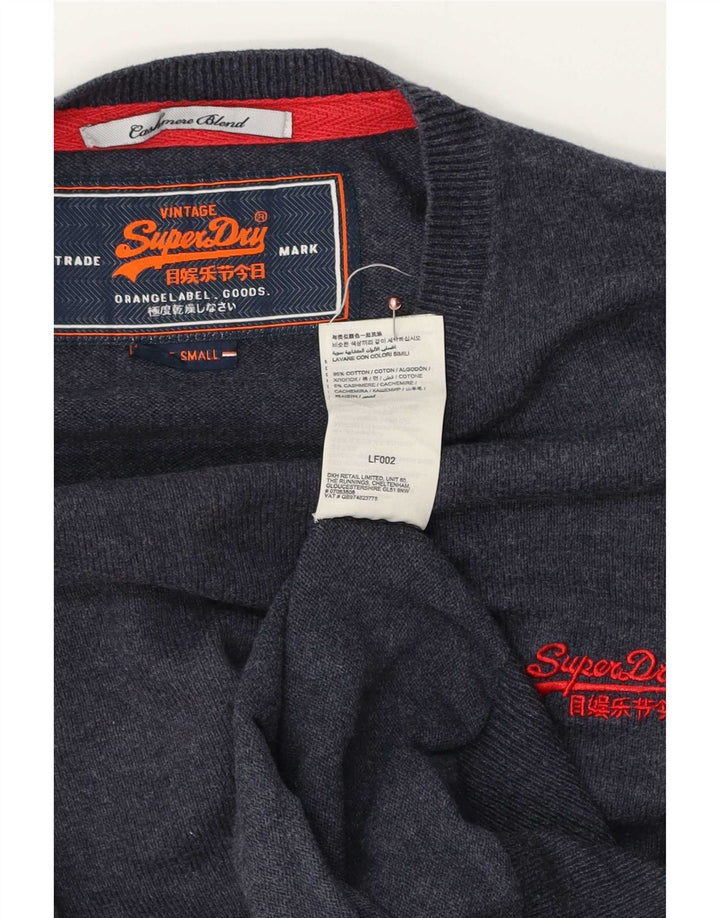 Pulover Superdry pentru bărbați cu decolteu triplu, bumbac, albastru bleumarin