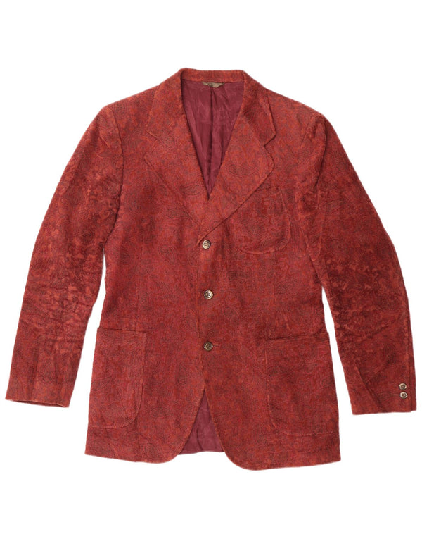Jachetă Blazer Vintage pentru bărbați din velur cu 3 nasturi UK 38 Medium Burgundy Paisley