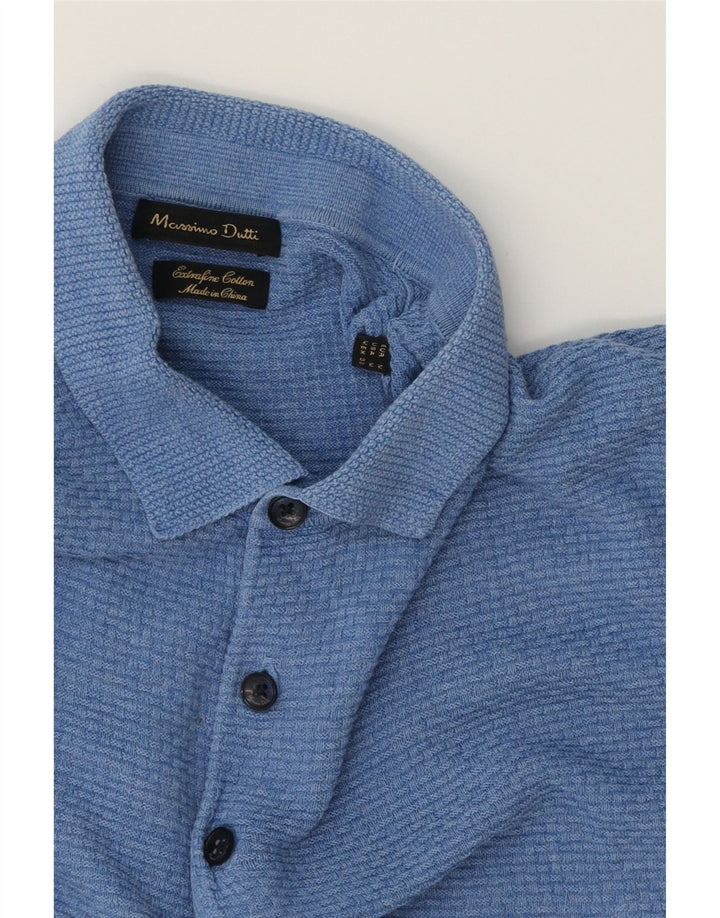 MASSIMO DUTTI Pulover pentru bărbați cu mânecă scurtă și gât polo, albastru mediu