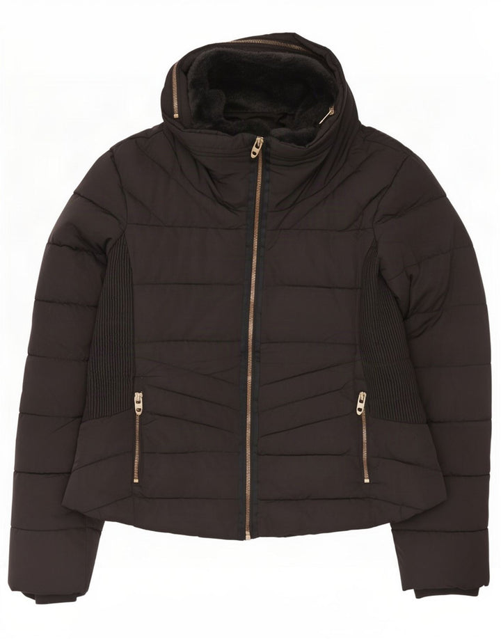 Jachetă căptușită cu glugă pentru femei Zara UK 18 XL Poliester negru