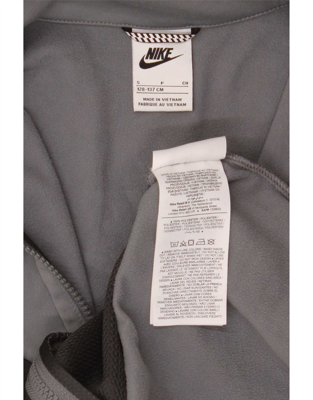Jachetă de trening cu grafică Nike pentru băieți 8-9 ani, gri mic, color block
