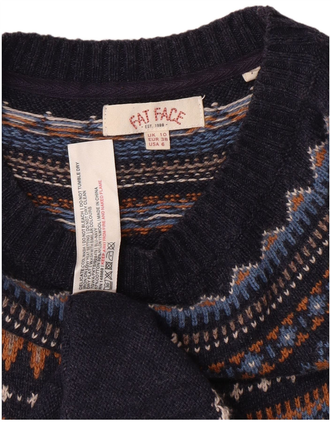 FAT FACE Rochie Jumper pentru Femei UK 10 Small Bluemarin Fair Isle Bumbac