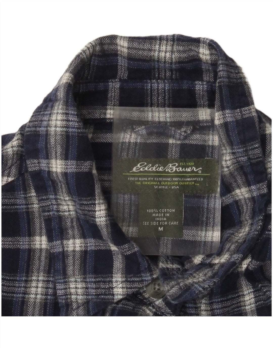 Cămașă de flanel pentru femei Eddie Bauer UK 14, bumbac cu carouri, albastru marin mediu