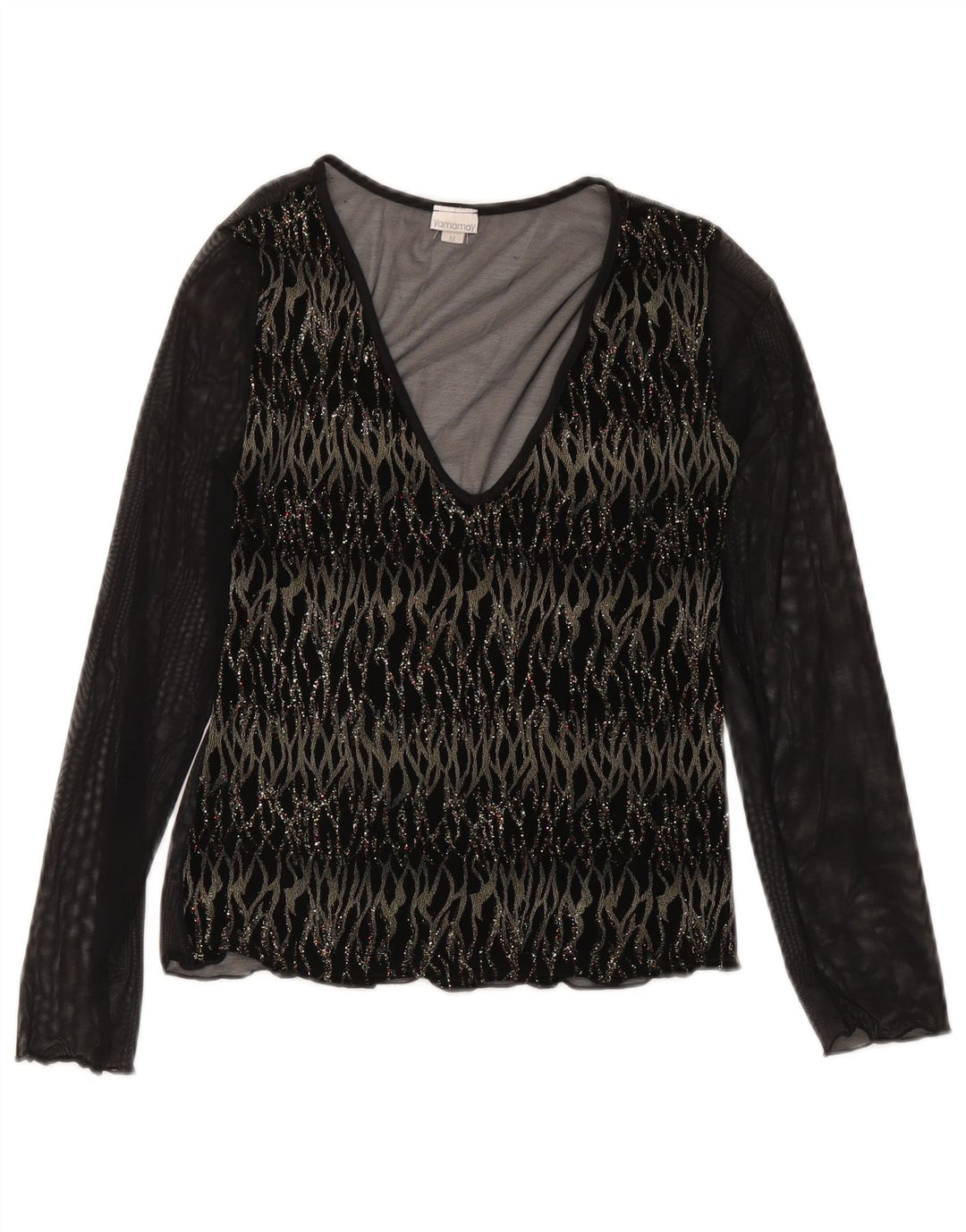 Tricou Yamamay pentru femei cu mânecă lungă See Through UK 12 Medium Black Striped