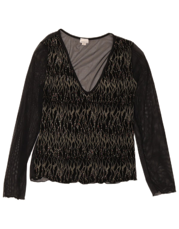 Tricou Yamamay pentru femei cu mânecă lungă See Through UK 12 Medium Black Striped