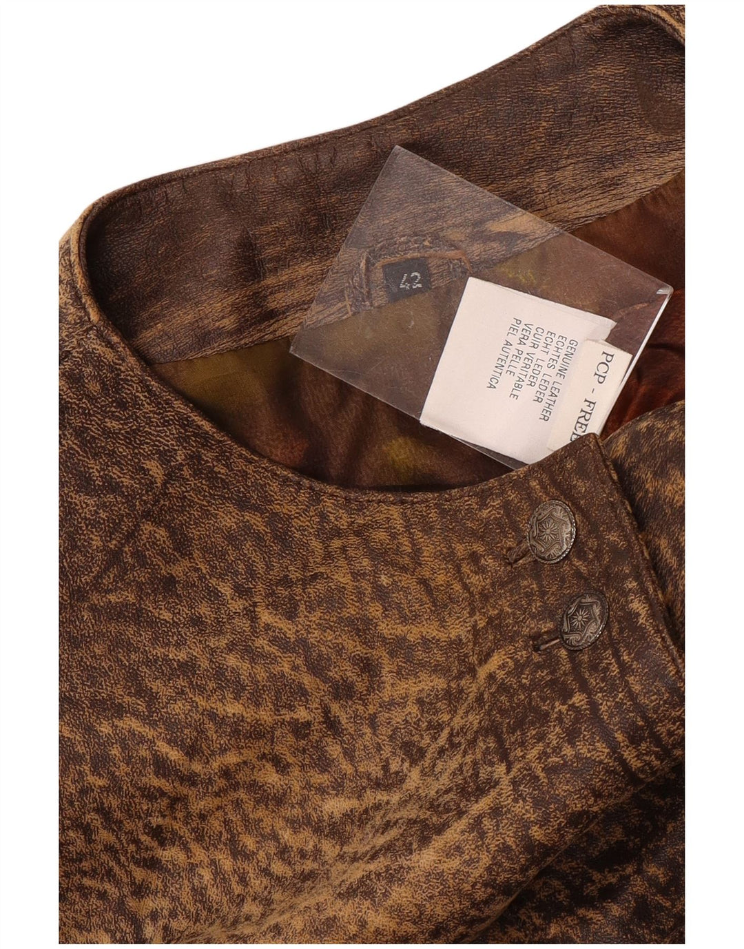 Jachetă din piele vintage pentru femei IT 42 Medium Brown Animal Print