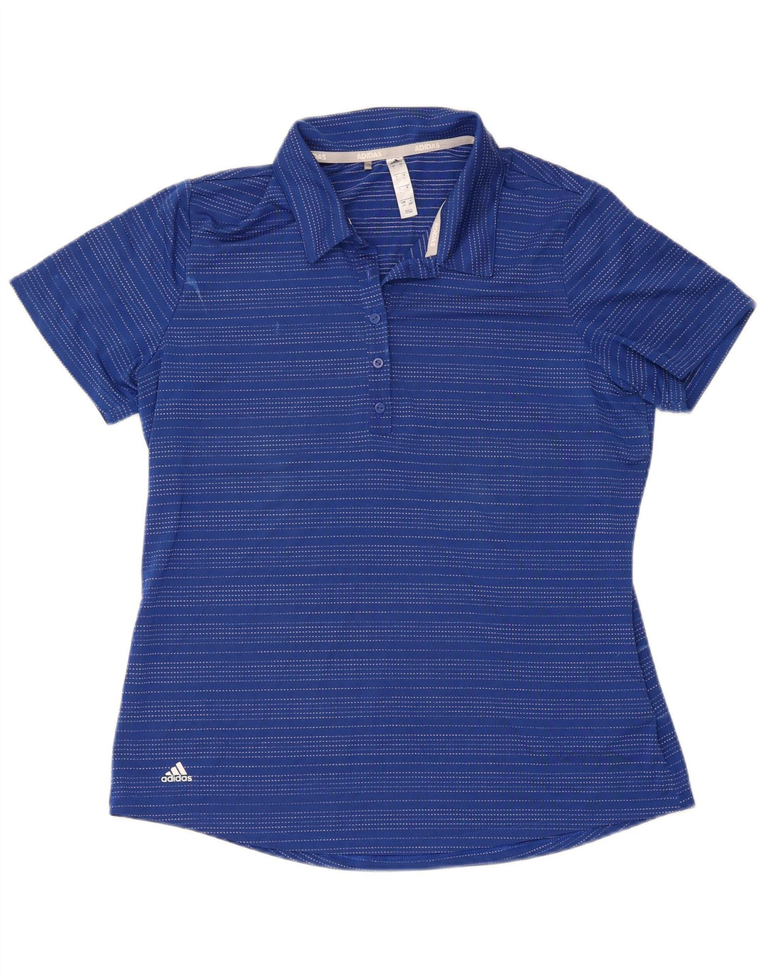 Tricou polo Adidas pentru femei cu mânecă scurtă, poliester cu dungi mari, albastre