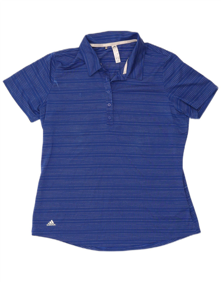 Tricou polo Adidas pentru femei cu mânecă scurtă, poliester cu dungi mari, albastre