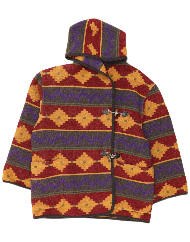 Jachetă vintage cu glugă pentru femei UK 14 mare, multicoloră, geometrică