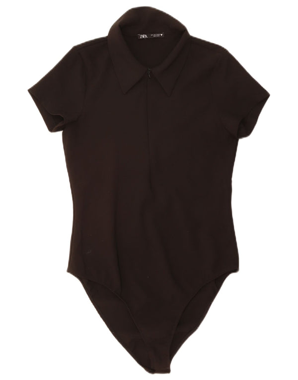 Body cu gât polo pentru femei Zara UK 14 Poliester negru mare