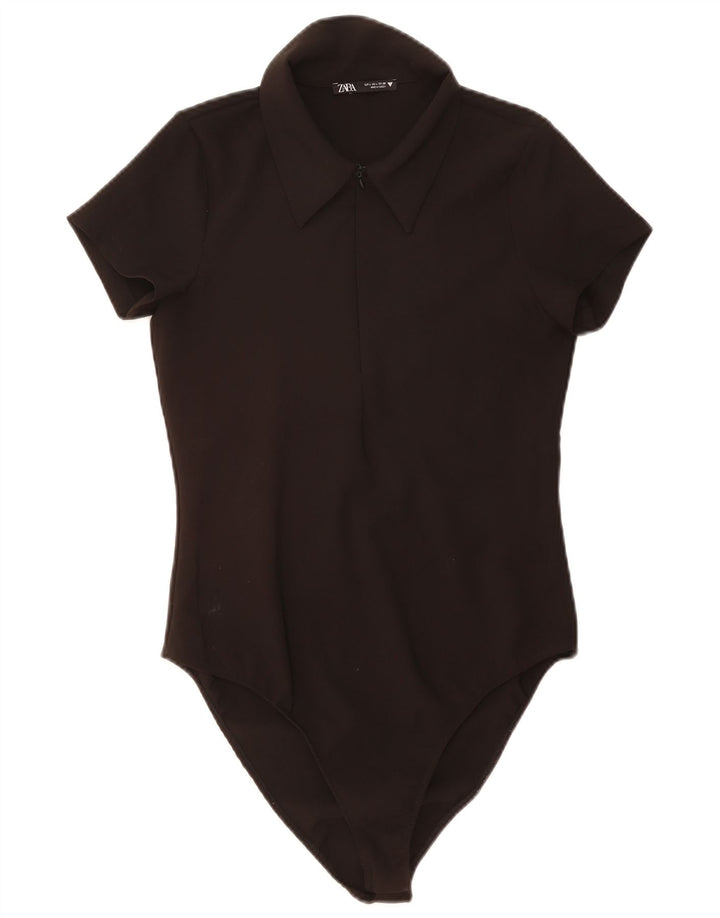 Body cu gât polo pentru femei Zara UK 14 Poliester negru mare