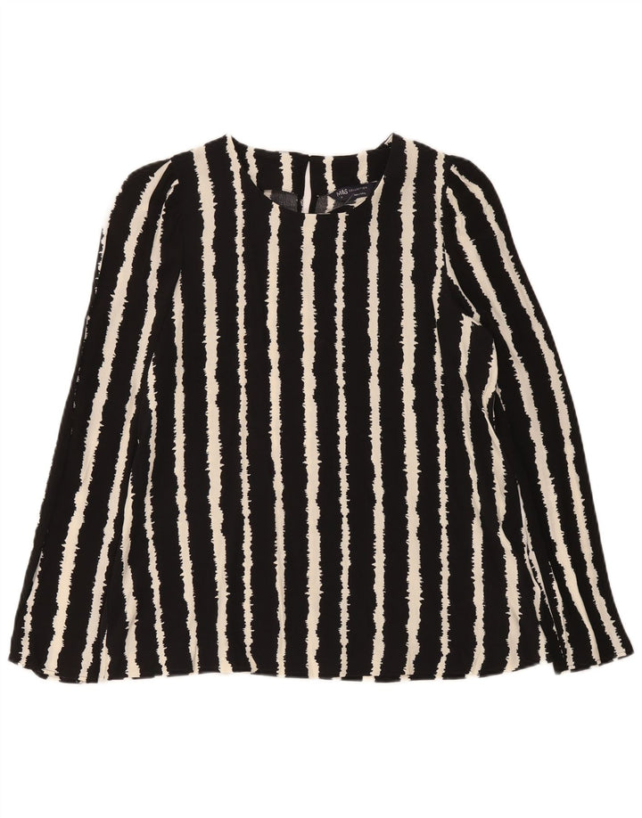 Marks & Spencer Womens Long Sleeve Blouse Top UK 10 Small Black Striped