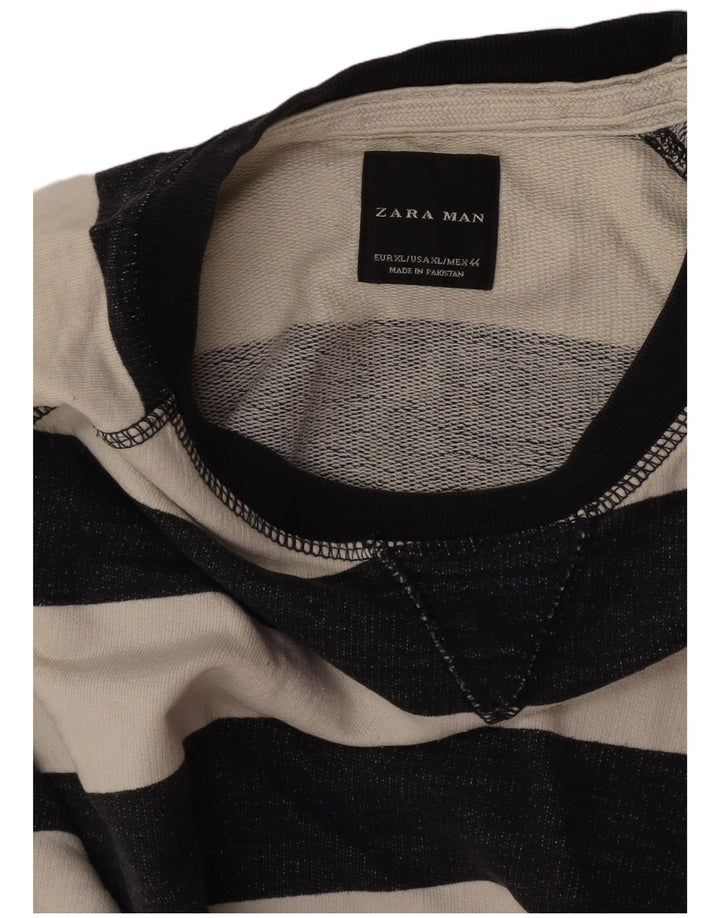 Pulover pentru bărbați Zara XL, bumbac cu dungi alb