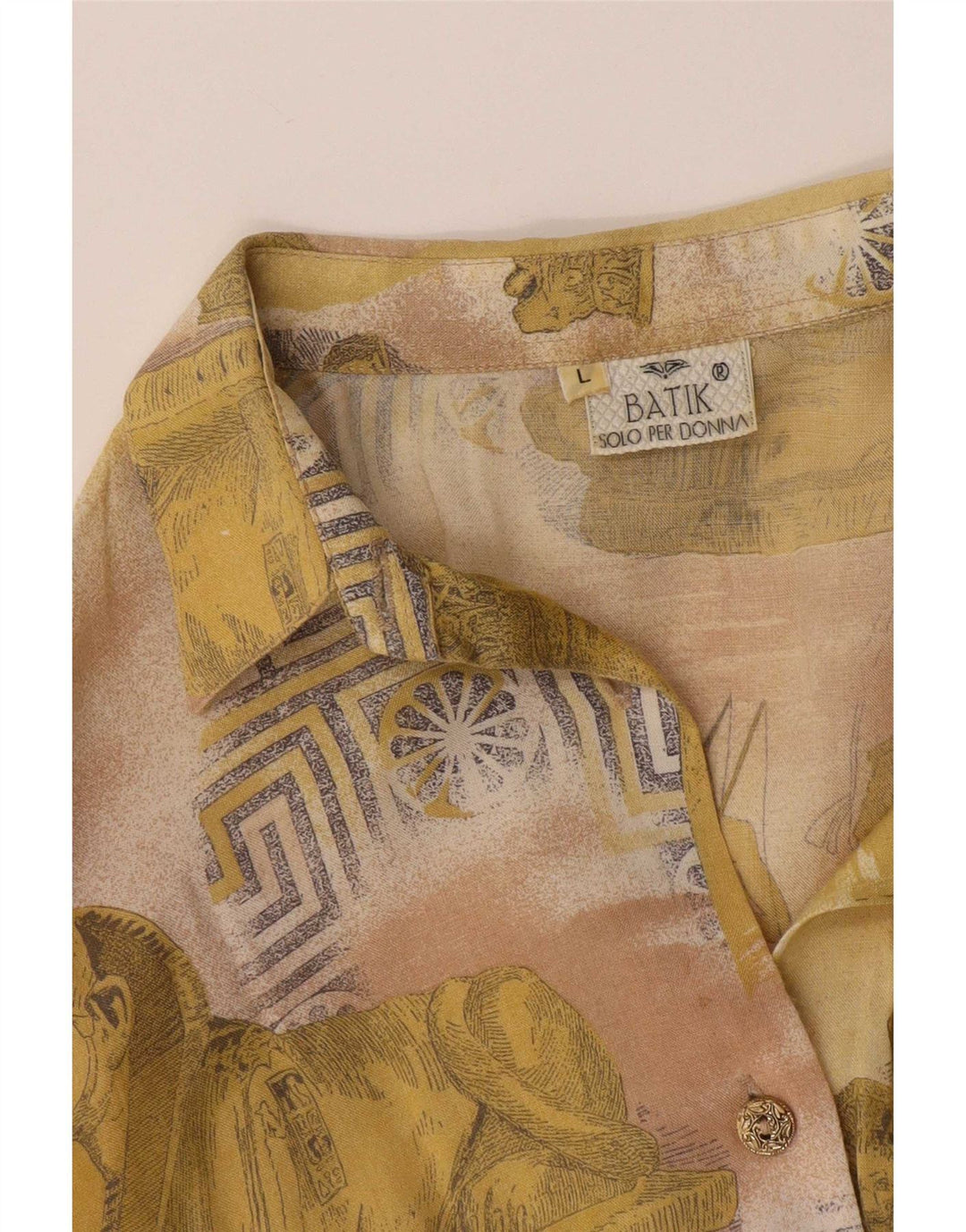 Bluză cămașă vintage pentru femei cu model abstract, UK 16, galben mare