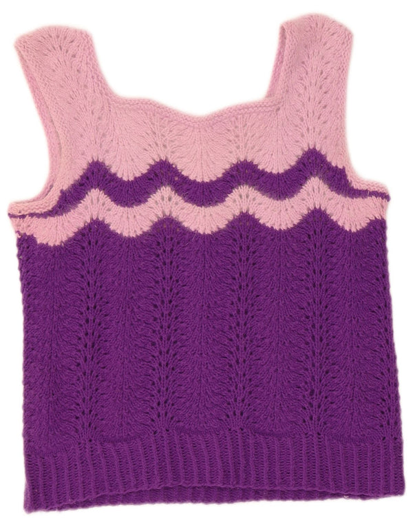 Bluză din tricot fără mâneci vintage pentru femei UK 4 XS Mov Colorblock