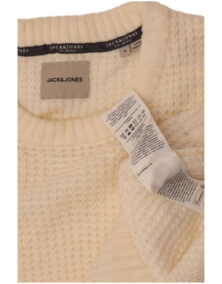 Pulover Jack & Jones pentru bărbați cu decolteu rotund, mare, alb, acrilic