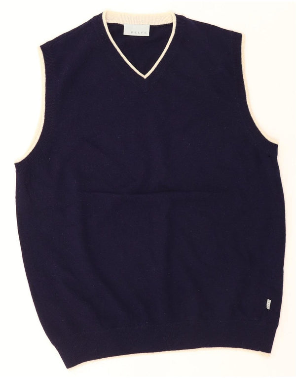 Belfe Mens Vest Tank Top UK 40 Medium Bluemarin Blue Lambswool