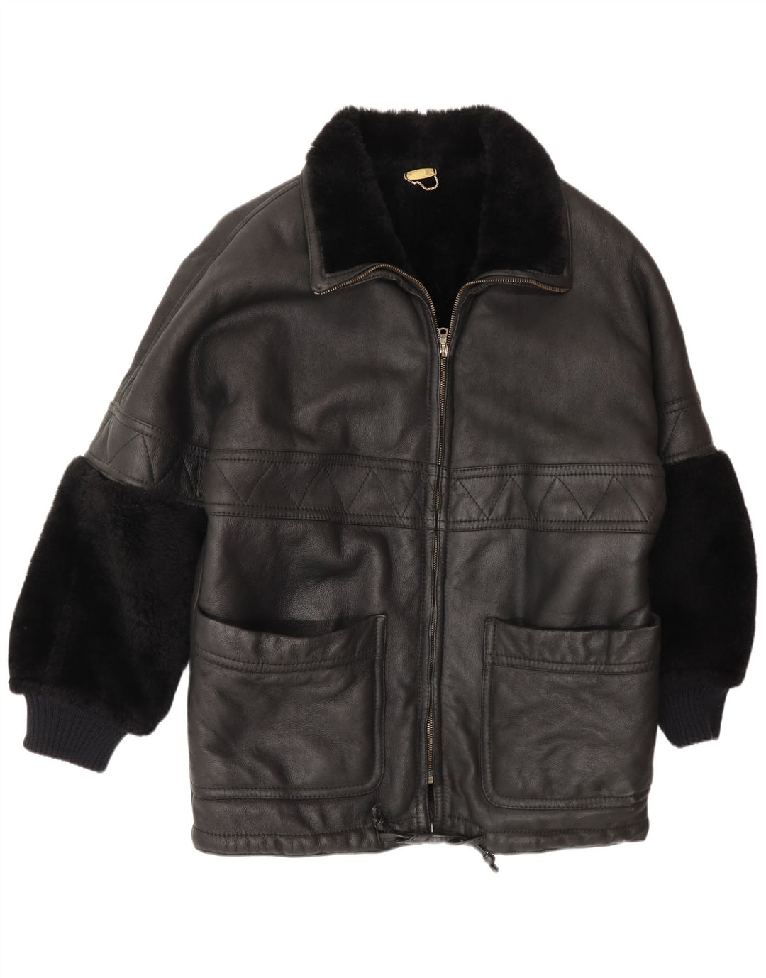 Jachetă vintage pentru bărbați din shearling UK 44 2XL negru din shearling