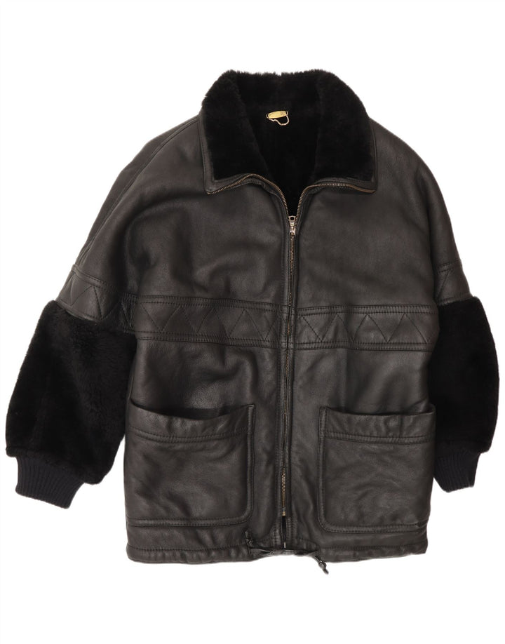 Jachetă vintage pentru bărbați din shearling UK 44 2XL negru din shearling