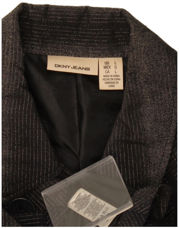 Dkny Jachetă cu două piept pentru femei UK 16, mare, gri, chevron, acrilic