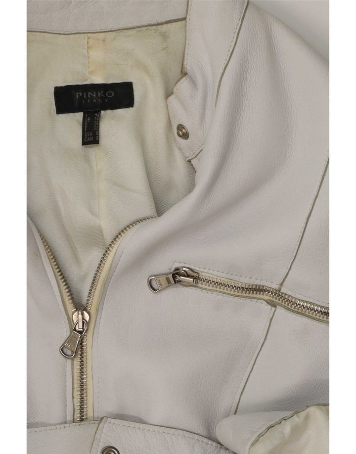 Jachetă motociclist din piele pentru femei Pinko UK 10 Small White