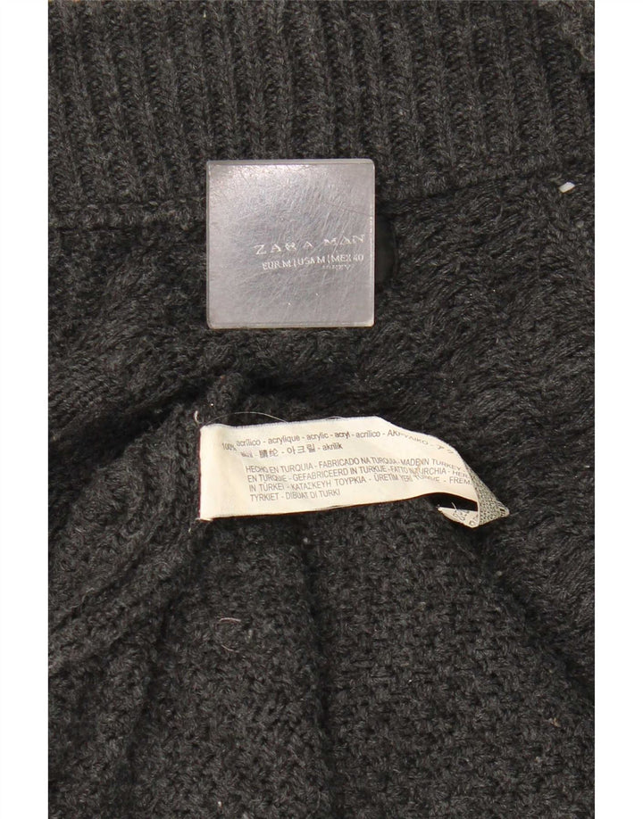 Zara Pulover cardigan deschis pentru bărbați, gri mediu, acrilic