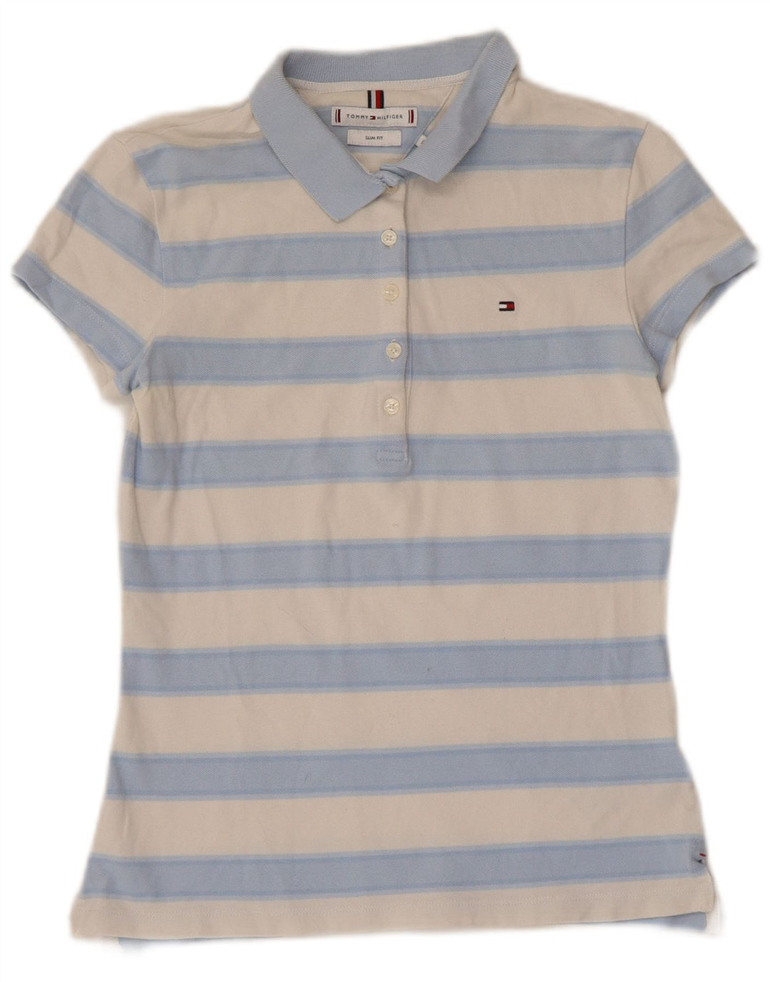 TOMMY HILFIGER Cămașă polo pentru femei Slim Fit UK 6 XS Bumbac cu dungi albastre