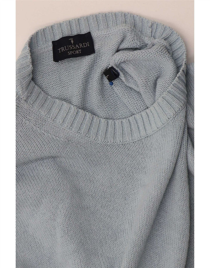 Pulover Trussardi pentru bărbați cu decolteu triplu, mare, albastru