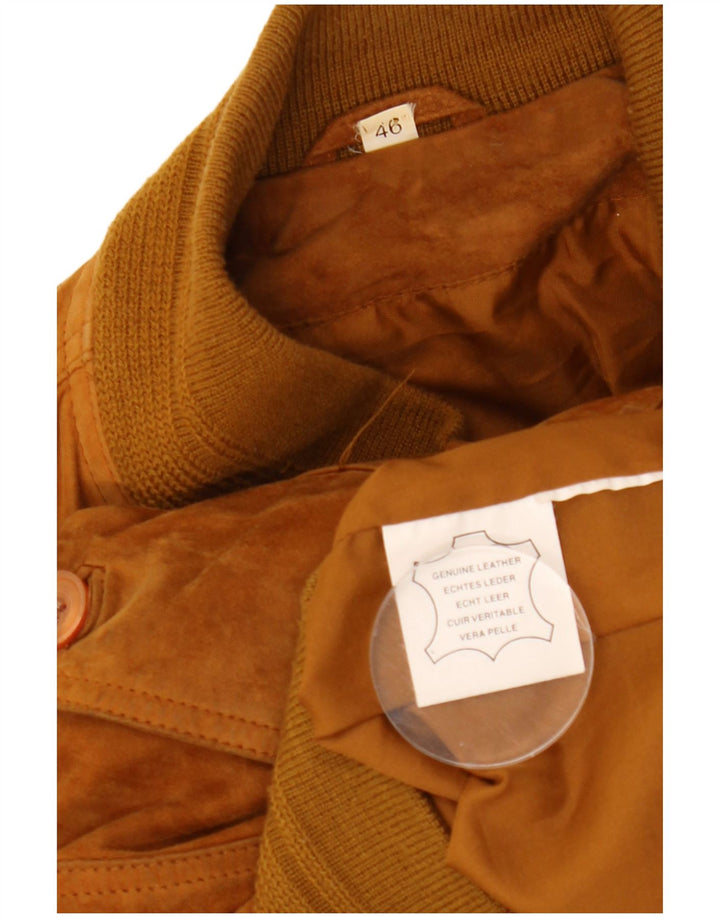 VINTAGE Jachetă bomber de piele întoarsă pentru bărbați EU 46 Mic Bej