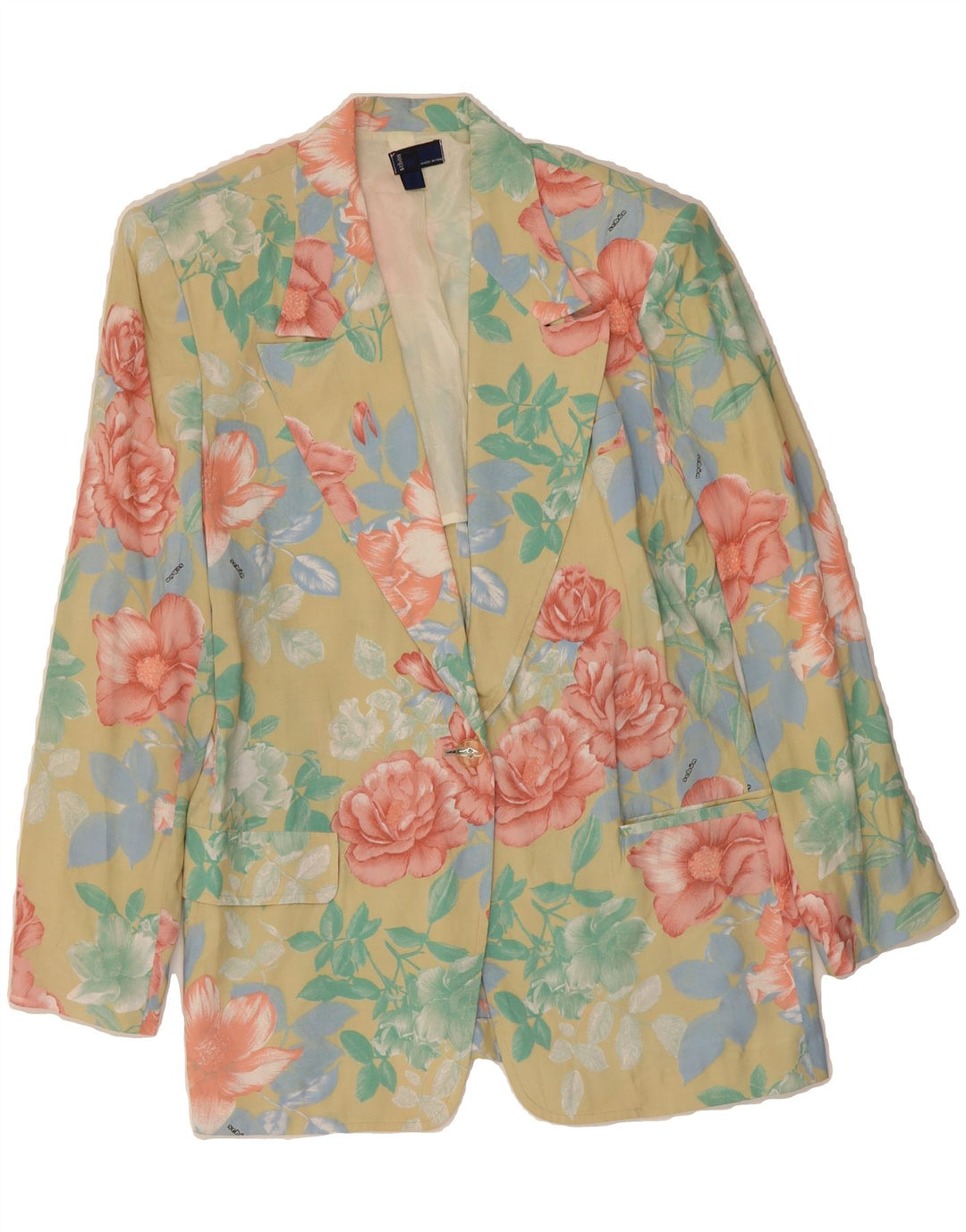 VINTAGE Womens 1 Button Blazer Jacket IT 46 Large Beige Floral Viscose Vintage Vintage and Second-Hand Vintage from Messina Hembry 