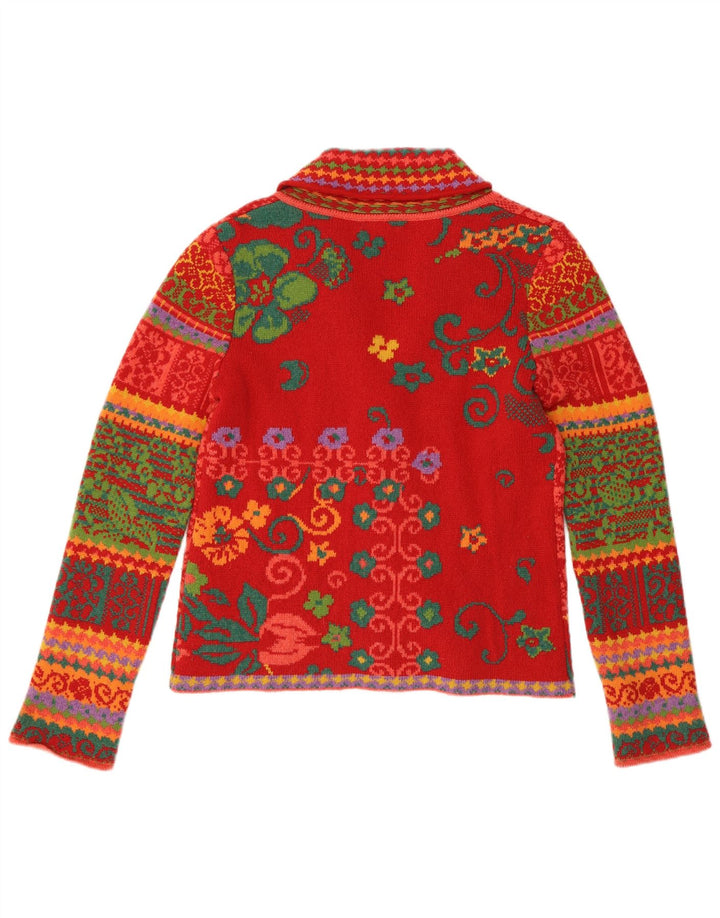 Pulover cardigan IVKO pentru femei UK 14 Lână mare roșu Paisley