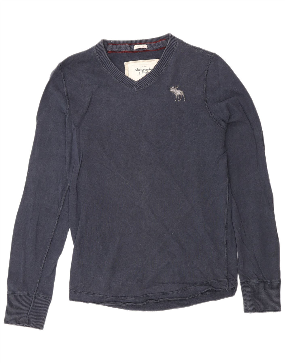 Top pentru bărbați Abercrombie & Fitch cu mânecă lungă, mediu, bleumarin, clasic
