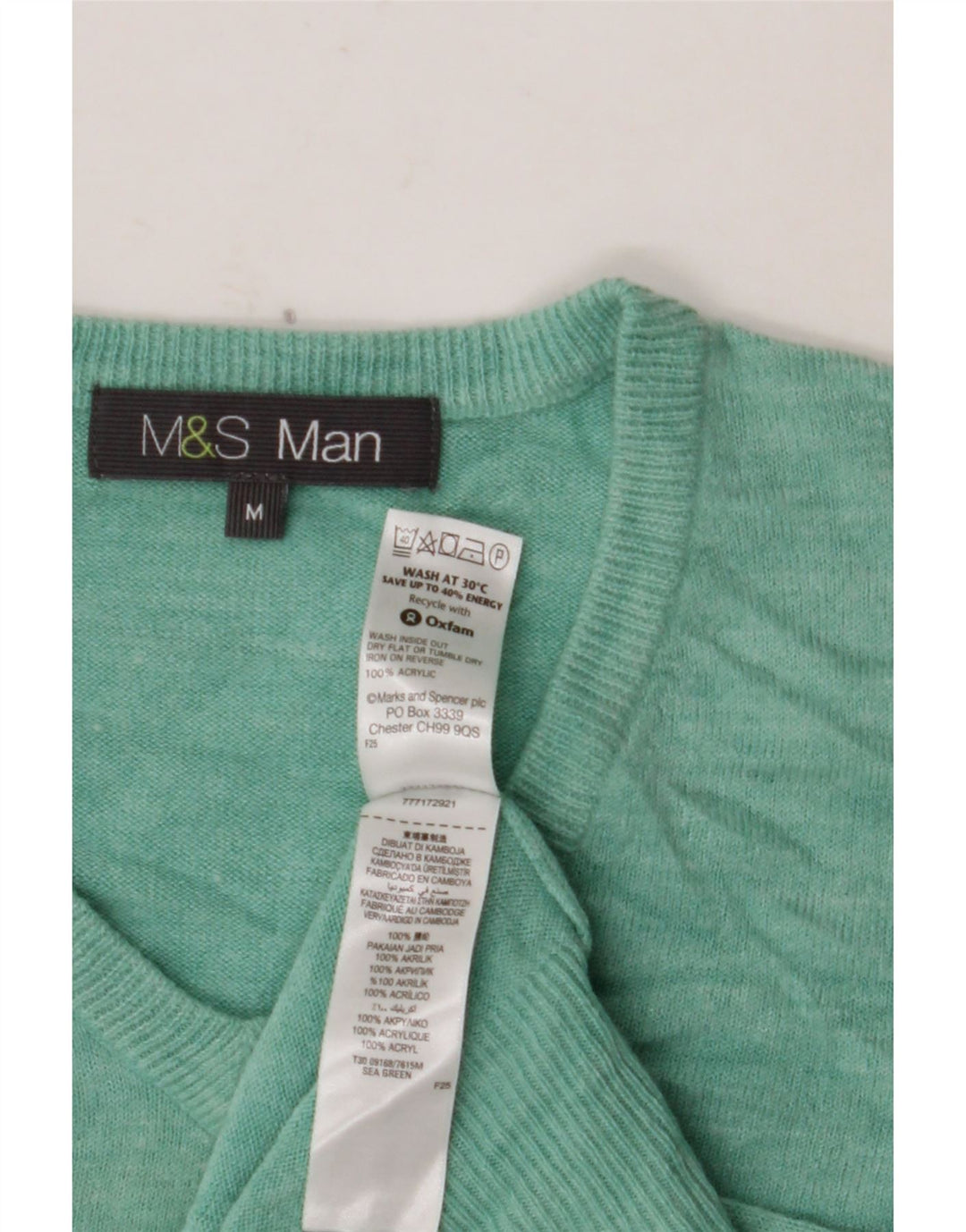 MARKS & SPENCER Pulover cu decolteu în V pentru bărbați, verde mediu acrilic