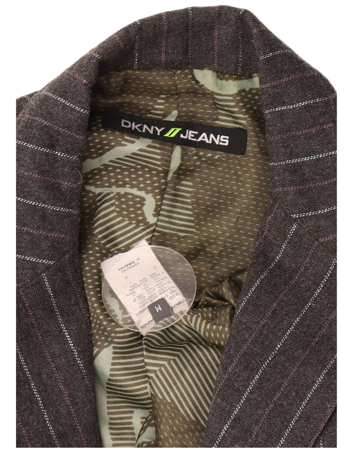 Jachetă Dkny pentru femei Crop Open Blazer UK 12 Medium Grey Pinstripe Poliester