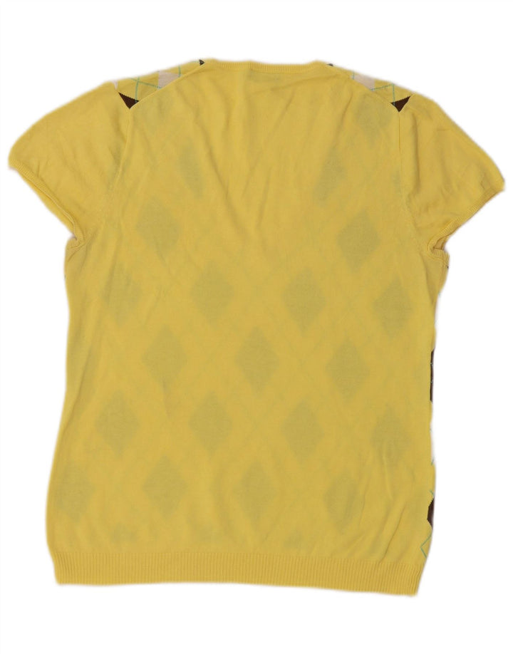 J. CREW Pulover cu decolteu în V pentru femei UK 12 Medium Yellow Argyle/Diamond