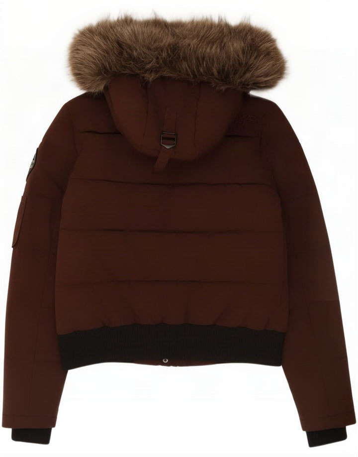 Superdry Jachetă căptușită cu glugă pentru femei UK 12 Medium Brown Colourblock